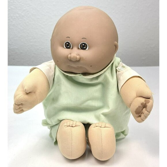 VTG 1985 CABBAGE PATCH KIDS Preemie DOLL Bald w/ Clothes Suit *Staining READ* - Picture 1 of 11